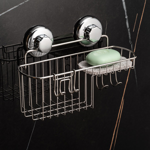 Фото Полка с мыльницей и крючком на вакуумных присосках (полированная нержавейка)