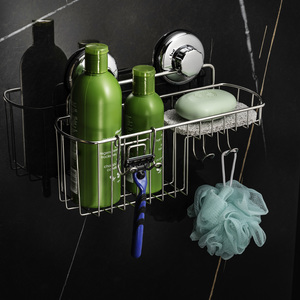 Фото Полка с мыльницей и крючком на вакуумных присосках (полированная нержавейка)