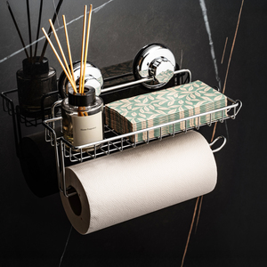 Фото Держатель бумажных полотенец с полкой на вакуумных присосках